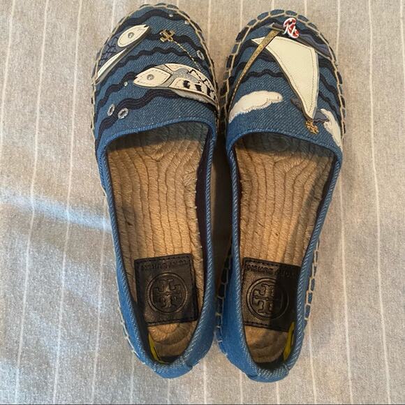 Tory Burch Slip On Platform Espadrille Shoes Sailing Coastal NEW Blue Womens 5 - Picture 6 of 12